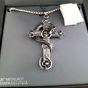 Ed Hardy 26 inch Stainless Steel Cross Necklace New In Box!